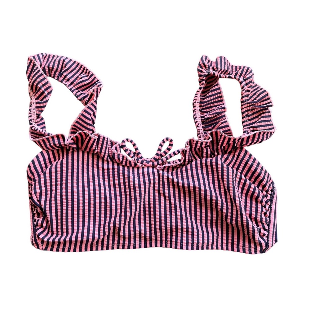 Xhilaration Womens Pink Navy Striped Ruffle Bikini Top Size Medium Ribbed Swim